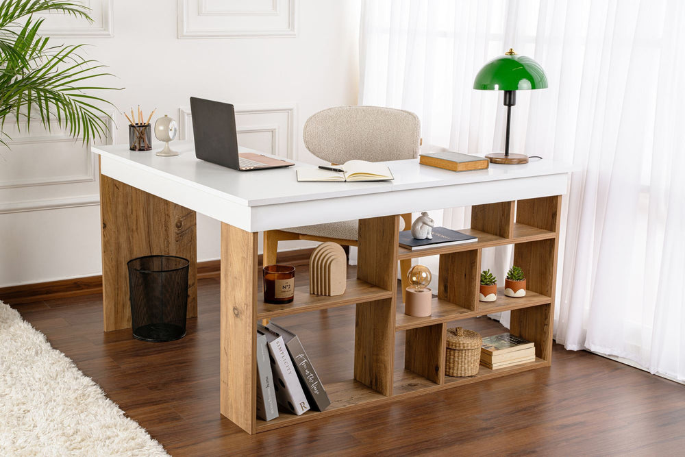 Modern Scandinavian Desk with Open Storage - Karrari