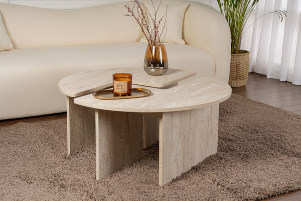 S-Curve Coffee Tables – Travertine Stone - Karrari