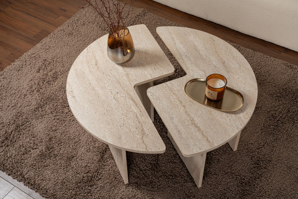 S-Curve Coffee Tables – Travertine Stone - Karrari
