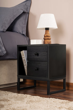 Bedside Table with Shelf & 2 Drawers - Karrari