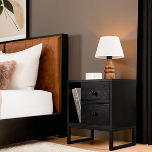 Bedside Table with Shelf & 2 Drawers - Karrari