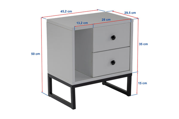 Bedside Table with Shelf & 2 Drawers - Karrari