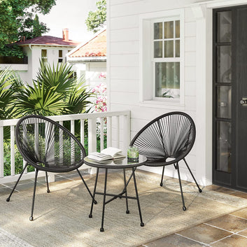 Acapulco Garden Furniture Set of 3 Patio Furniture, Outdoor Chairs with Glass Table, Black