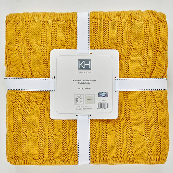 Karaca Home Cable Knit Throw – Ochre, Oeko-Tex Certified Cozy Elegance - Karrari