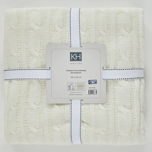 Karaca Home Cable Knit Throw – Bone Color, Oeko-Tex Certified - Karrari