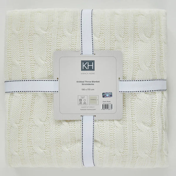 Karaca Home Cable Knit Throw – Bone Color, Oeko-Tex Certified - Karrari