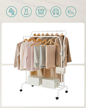 Rolling Clothes Rail with Shelf – Heavy-Duty Frame - Karrari