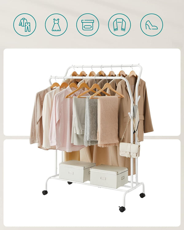 Rolling Clothes Rail with Shelf – Heavy-Duty Frame - Karrari