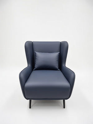 Modern Wingback Accent Chair – Navy Blue Faux Leather Armchair - Karrari
