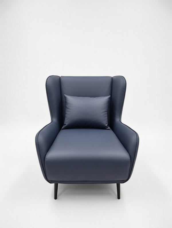Modern Wingback Accent Chair – Navy Blue Faux Leather Armchair - Karrari