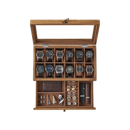 2-Tier Wood Watch Case with Large Glass Lid - Karrari