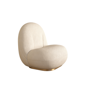 Luna Sculptural Bouclé Lounge Chair with Brushed Gold Swivel Base - Karrari