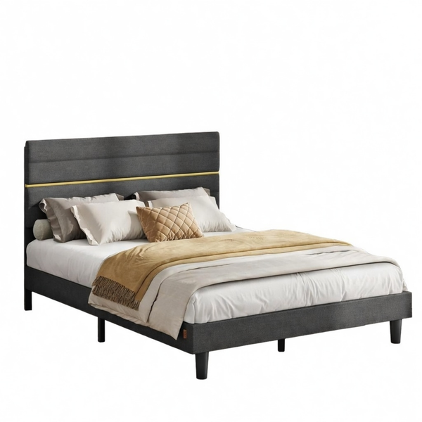 Metal Double Bed with Solid Wood Modern Slate (140 x 200cm) - Karrari