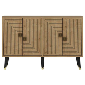 Geometric Oak & Gold Accent Console | Modern 4-Door Sideboard - Karrari