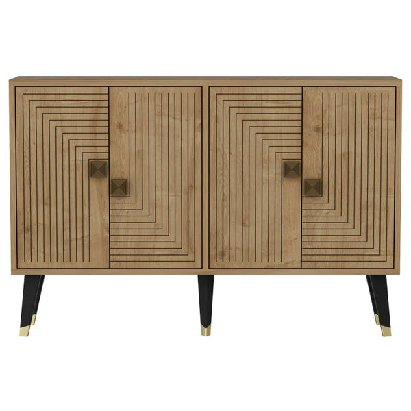 Geometric Oak & Gold Accent Console | Modern 4-Door Sideboard - Karrari