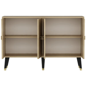 Geometric Oak & Gold Accent Console | Modern 4-Door Sideboard - Karrari