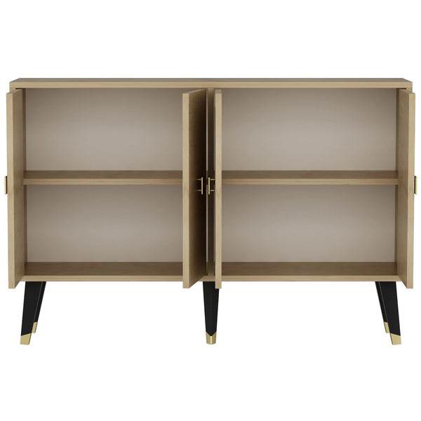 Geometric Oak & Gold Accent Console | Modern 4-Door Sideboard - Karrari