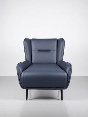 Modern Wingback Accent Chair – Navy Blue Faux Leather Armchair - Karrari