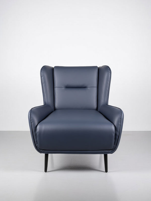Modern Wingback Accent Chair – Navy Blue Faux Leather Armchair - Karrari