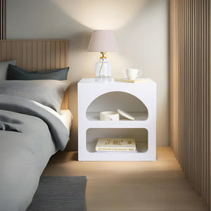 Minimalist Arched Nightstand | Matte White Dual-Shelf Bedside Table - Karrari