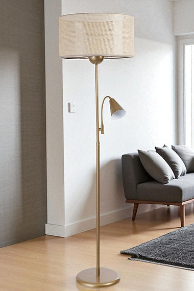 Metal Floor Lamp with Fabric Shade - Beige -Gold (162cm) - Karrari