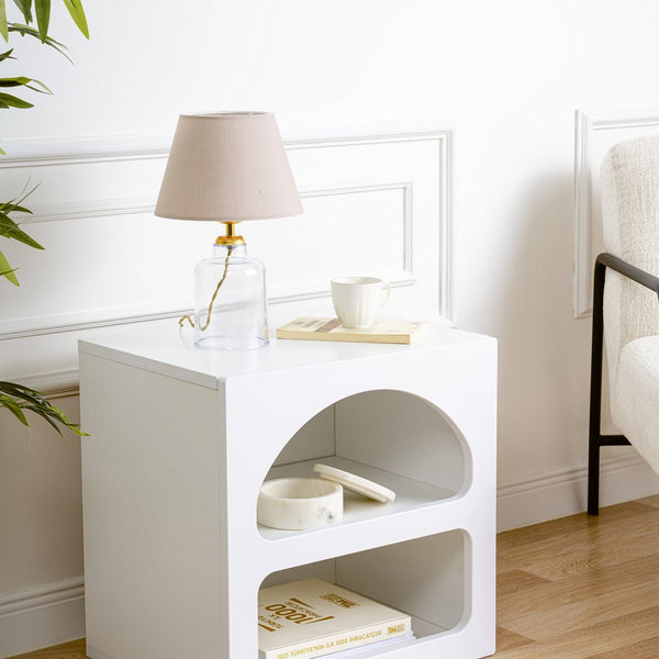 Minimalist Arched Nightstand | Matte White Dual-Shelf Bedside Table - Karrari