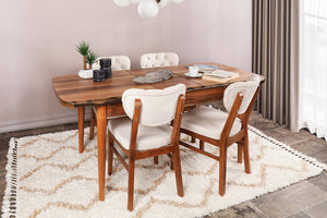 Wooden Dining Chairs with Beige Cushion (Set of 2)