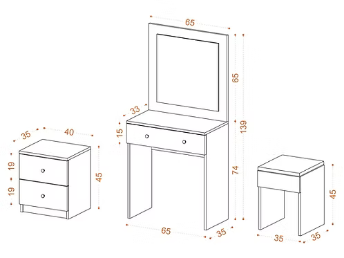 Minimalist 3-Piece Bedroom Vanity & Storage Set - Karrari