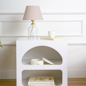 Minimalist Arched Nightstand | Matte White Dual-Shelf Bedside Table - Karrari