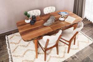 Wooden Dining Chairs with Beige Cushion (Set of 2)