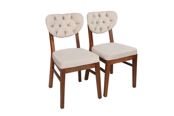 Wooden Dining Chairs with Beige Cushion (Set of 2)