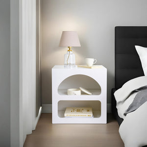 Minimalist Arched Nightstand | Matte White Dual-Shelf Bedside Table - Karrari