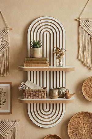 Arched wall shelf with grooved detail ideal for small spaces
