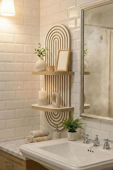 Arched wall shelf with grooved detail ideal for small spaces