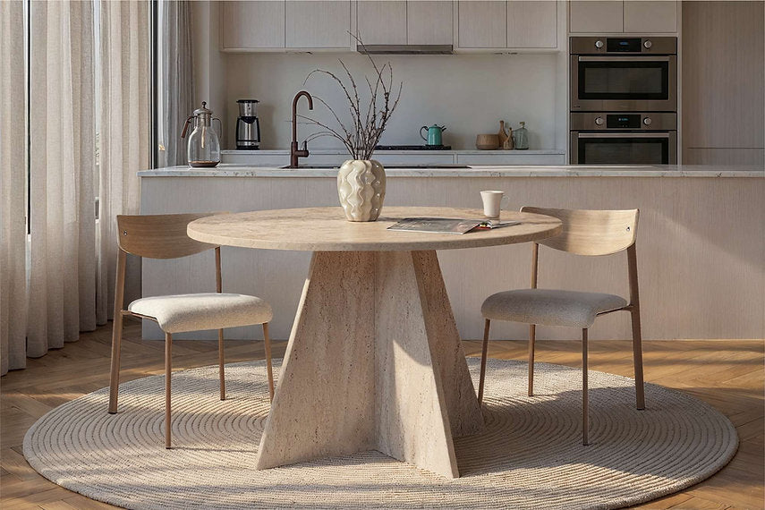Modern Round Dining Table  - Travertine Look - Karrari