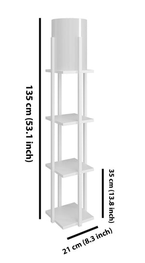 White Floor Lamp, Shelves & Fabric Shade (135cm) - Karrari