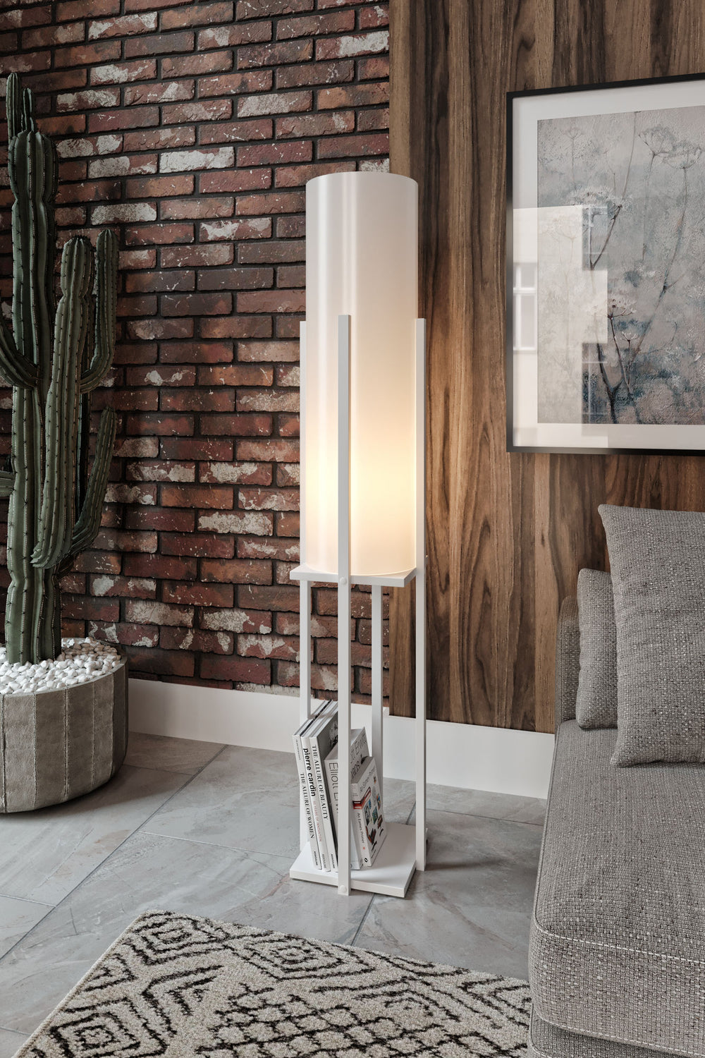 Tall White Floor Lamp with Shelf (160cm) - Karrari