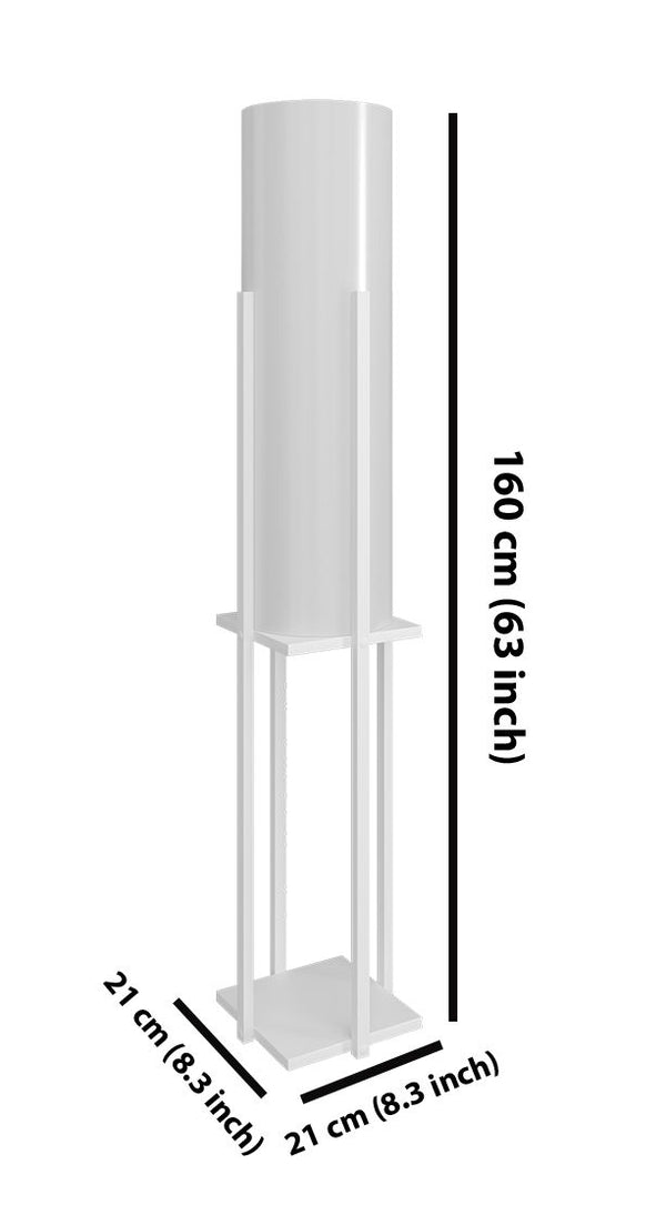 Tall White Floor Lamp with Shelf (160cm) - Karrari