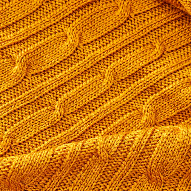 Karaca Home Cable Knit Throw – Ochre, Oeko-Tex Certified Cozy Elegance - Karrari