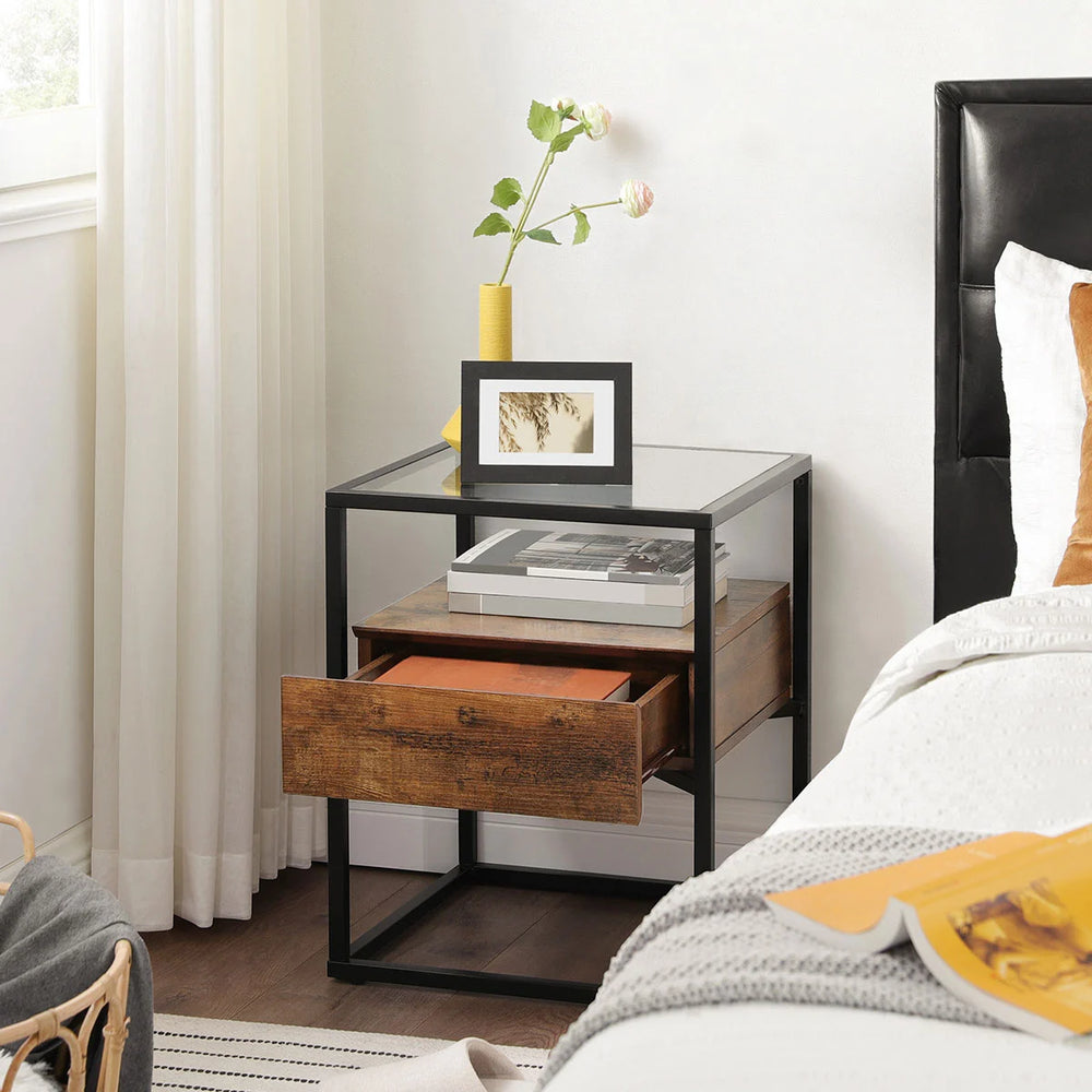 Glass Side Table with Drawer - Karrari