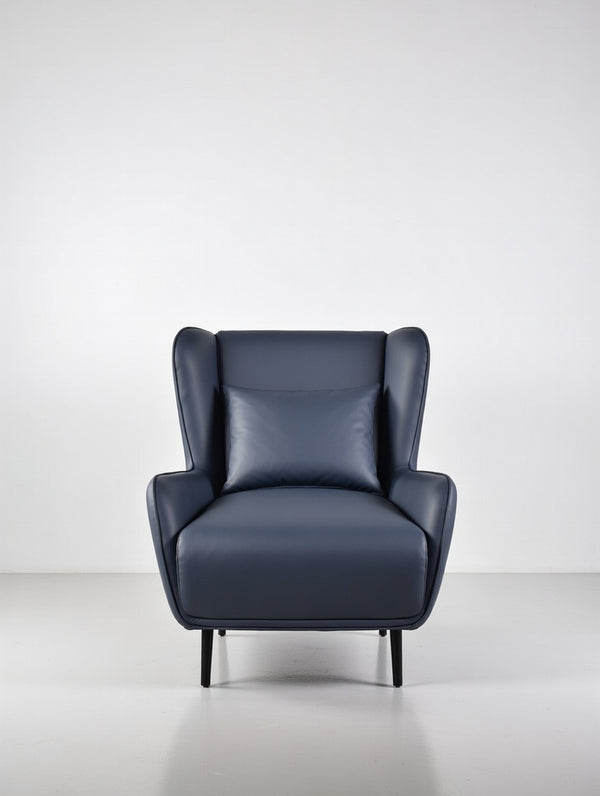 Modern Wingback Accent Chair – Navy Blue Faux Leather Armchair - Karrari