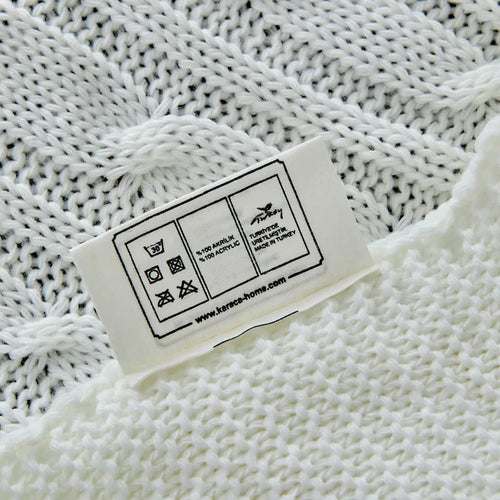 Karaca Home Cable Knit Throw – Bone Color, Oeko-Tex Certified - Karrari