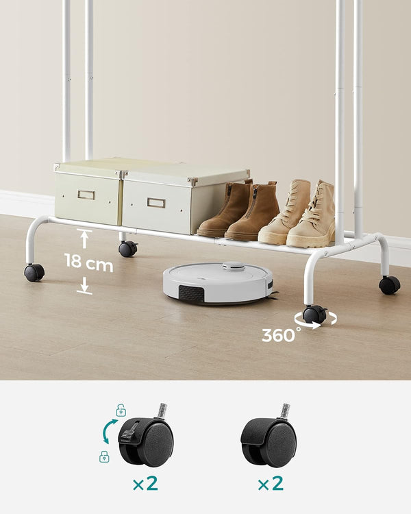 Rolling Clothes Rail with Shelf – Heavy-Duty Frame - Karrari