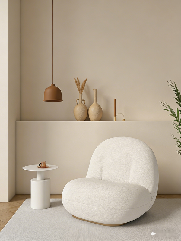 Luna Sculptural Bouclé Lounge Chair with Brushed Gold Swivel Base - Karrari