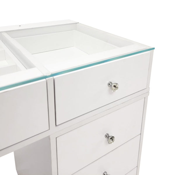 Luxury White Vanity Table with Glass Top & Drawers - Karrari