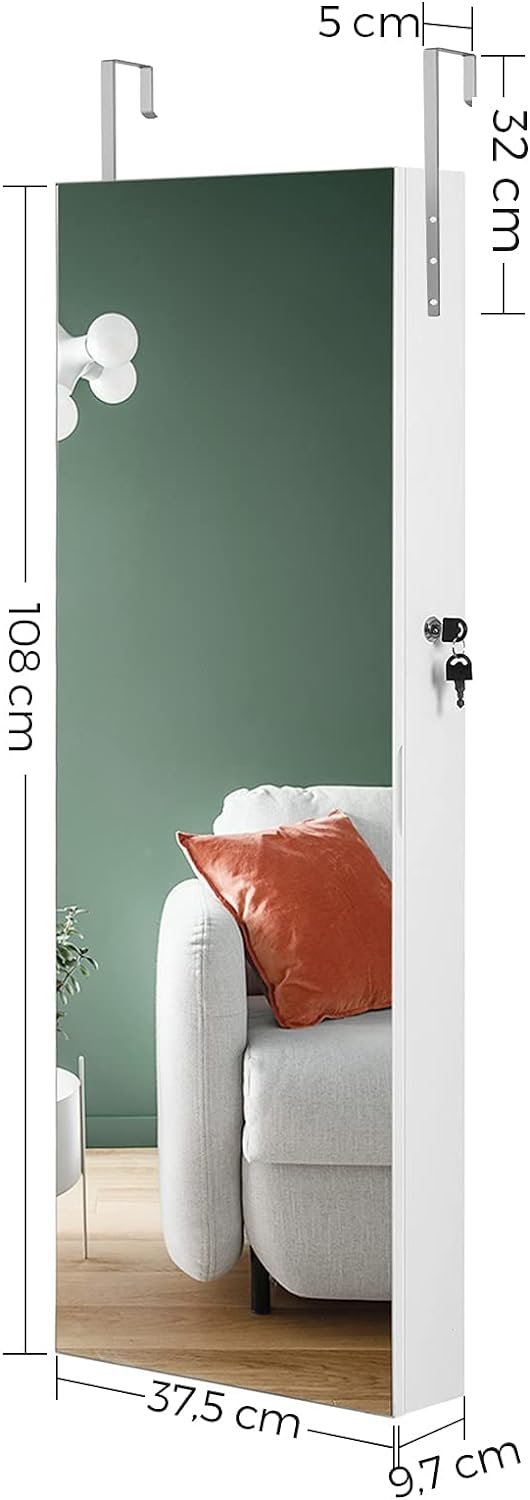 Wall Mounted Lockable Jewellery Cabinet with Mirror - Karrari