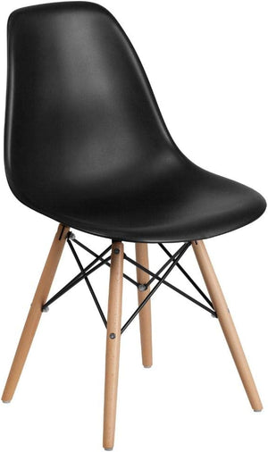 Modern Dining Chair Set, Shell with Wood Legs for Kitchen, Dining, Living Room, Set of 4, Black, 18.11" W x 20.28" D x 32.68" H - Karrari