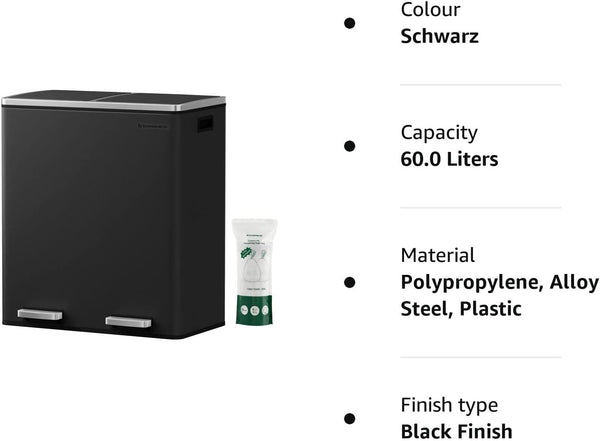 Double Kitchen Pedal Bin 2×30L (Waste & Recycling) - Karrari