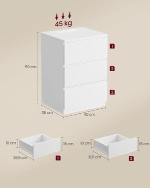 3-Drawer Bedside Table with Charging Ports - Karrari