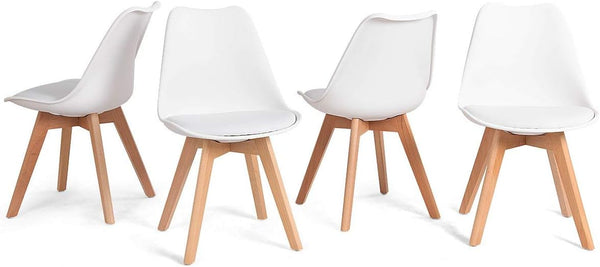 Dining Chairs Modern Home Dining Room Kitchen Waiting Room Armless Side Chair w/Padded Seat Wood Legs White (Set of 4) - Karrari